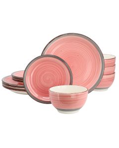 Gibson Home Holcomb 12 Piece Ceramic Dinnerware Set in Pink